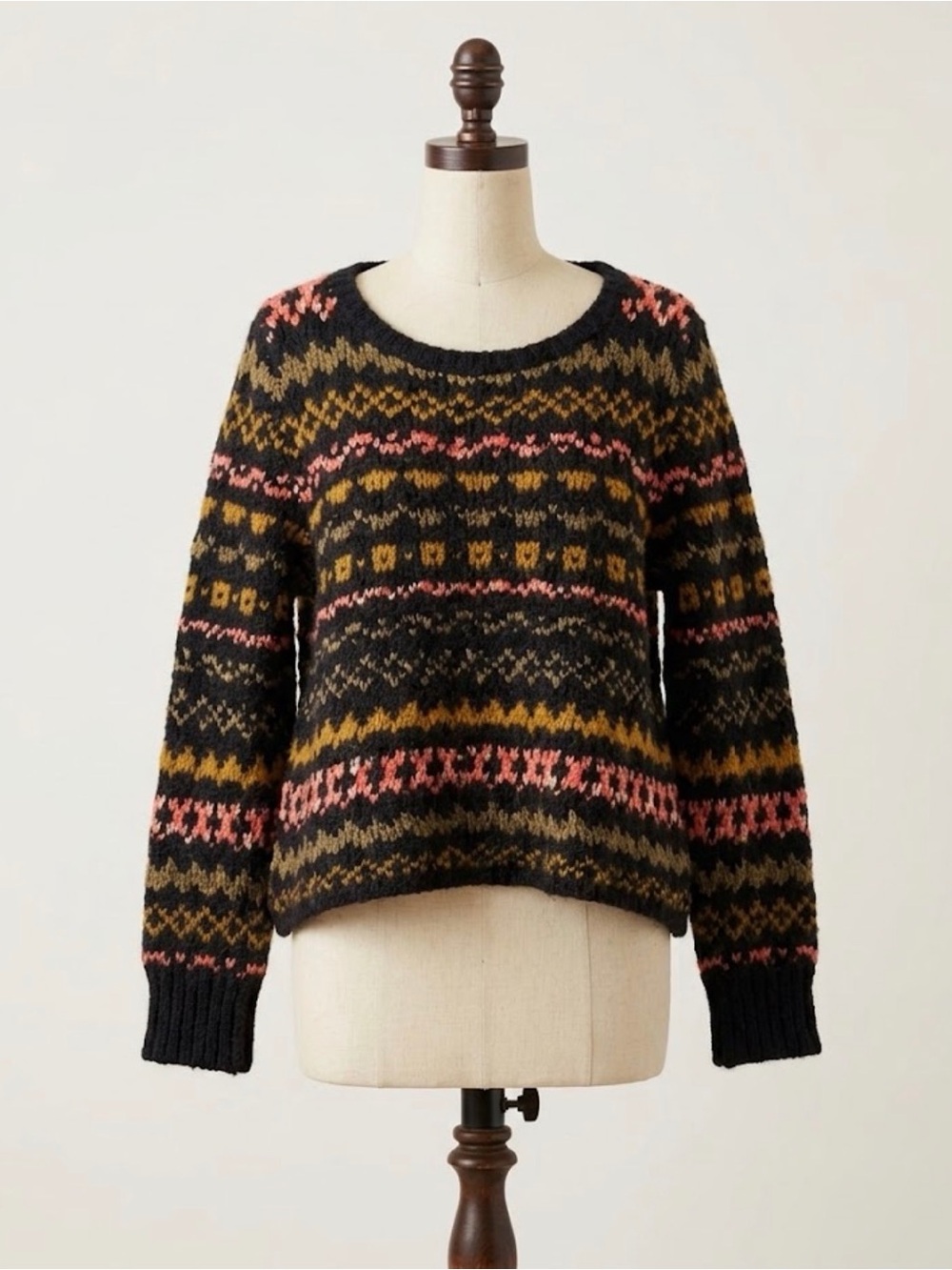 Free People Through The Storm Fair Isle Wool Alpaca Blend Knit Sweater Slouchy L